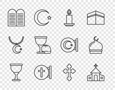Kutsal Kase ya da Kutsal Kadeh Kilisesi 'nin, Hristiyan yanan mumu inşa etmesi emirler ve Müslüman camii ikonu. Vektör.
