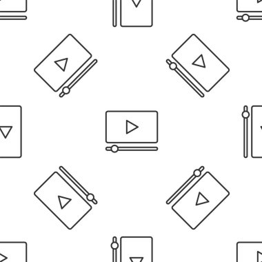 Gri Hat Online video oynatma simgesi beyaz arkaplanda izole edilmiş kusursuz desen. Oyun işaretli film şeridi. Vektör.