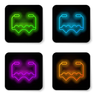 Parlayan neon çizgisi. Kalp şeklinde aşk gözlüğü simgesi. Beyaz arka planda izole edilmiş. Sevgililer Günü kartı tasarımı için uygun. Siyah kare düğme. Vektör