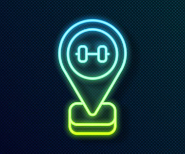 Parlayan neon çizgili spor salonu ikonu siyah arka planda izole edildi. Vektör