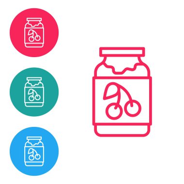 Kırmızı çizgi reçel kavanozu simgesi beyaz arkaplanda izole edildi. Simgeleri daire düğmelerine ayır. Vektör