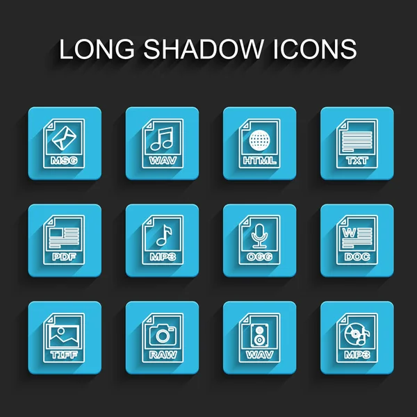 ラインTiffファイルドキュメントRaw Msg Wav Mp3 DocとOggアイコンを設定します ベクトル — ストックベクタ