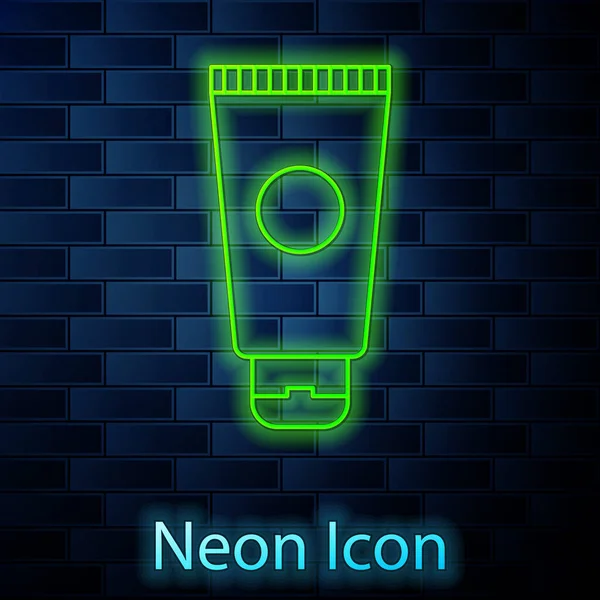 Linea Neon Luminoso Crema Lozione Icona Tubo Cosmetico Isolato Sfondo — Vettoriale Stock
