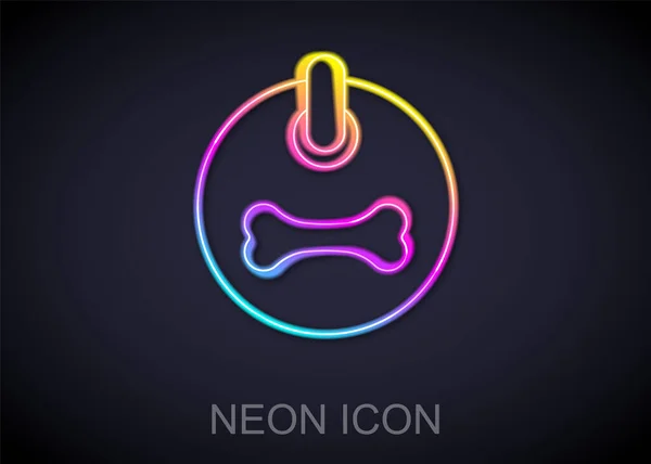 Ragyogó Neon Vonal Kutya Nyakörv Névtáblával Csont Plakk Ikon Elszigetelt — Stock Vector