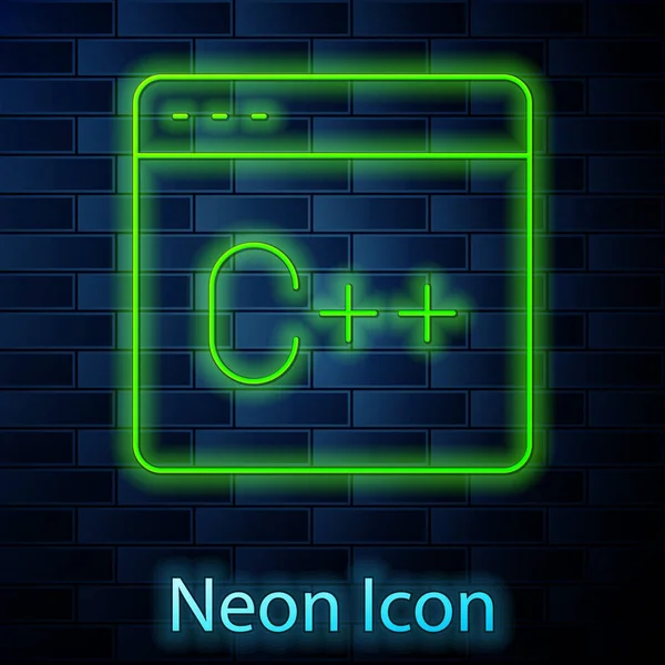 Parlayan Neon Hattı Yazılım Geliştirici Programlama Kod Simgesi Tuğla Duvar — Stok Vektör