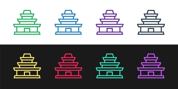 Ustaw Linię Tradycyjna Koreańska Ikona Budynku Świątyni Izolowana Czarno Białym — Wektor stockowy