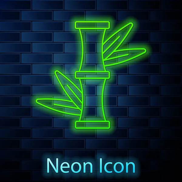 Leuchtende Neon Linie Bambus Symbol Isoliert Auf Backsteinwand Hintergrund Vektor — Stockvektor