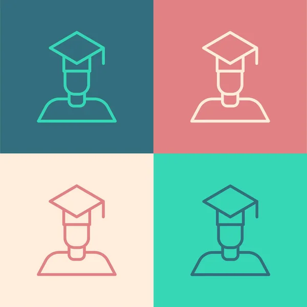 Pop Art Line Graduate Graduation Cap Icon Isolated Color Background — Stock Vector
