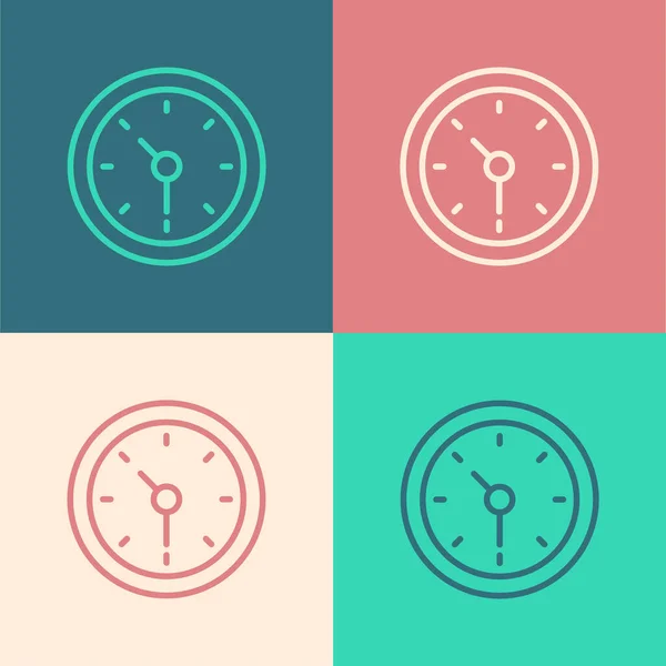 Pop Art Line Icono Del Reloj Aislado Fondo Color Símbolo — Vector de stock