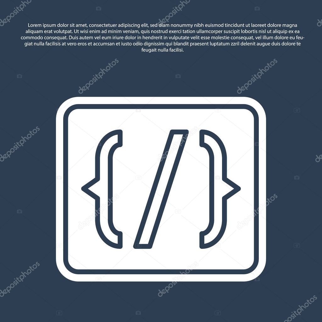 Blue line Programming language syntax icon isolated on blue background. Syntax programming file system.  Vector