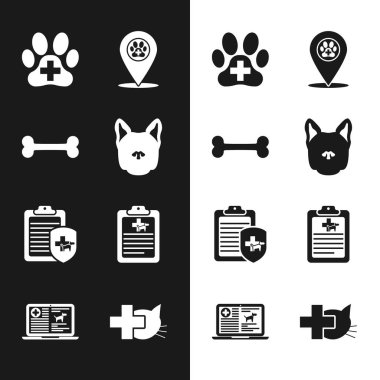 Set Köpeği, Kemik, Veteriner Kliniği, Konum Veterineri, Klinik Kayıt Hayvanları ve İkona. Vektör