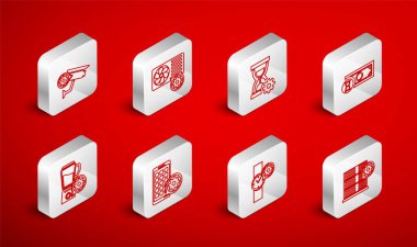 Sabit hat sunucu ayarları, klima, kum saati, hızlı ödemeler, kol saati, güvenlik kamerası, mobil uygulamalar ve kase ikonlu blender. Vektör