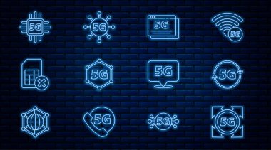Satır 5G ağı, Sim kartı, işlemci, konum ve simge reddedildi. Vektör