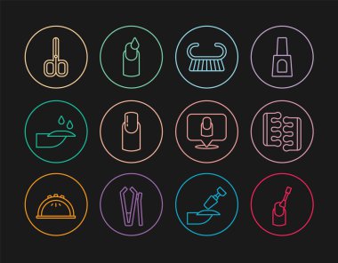 Manikür, pedikür, pedikür, pedikür, fırça rendesi, makas, manikür ve ikon için tırnak ayırıcı ayarlayın. Vektör