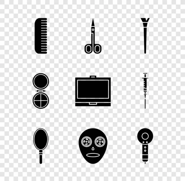 Set Hairbrush Scissors Makeup Hand Mirror Facial Cosmetic Mask Dryer — Stock Vector