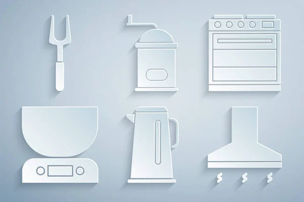 Set Kettle Com Alça Forno Balanças Eletrônicas Ventilador Exaustor Cozinha — Vetor de Stock