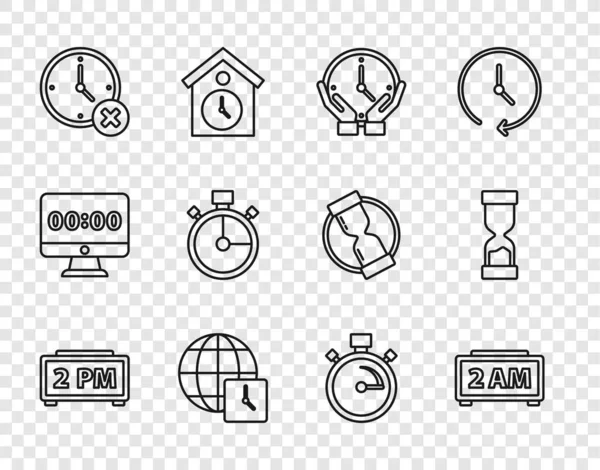 ラインを設定するデジタル目覚まし時計 世界時間 ストップウォッチ および旧砂時計のアイコン ベクトル — ストックベクタ