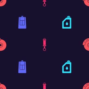 Motor yağı için teneke, uzaktan kumandalı araba anahtarı, şok emici ve fren diski kalibreli dikişsiz desen. Vektör.