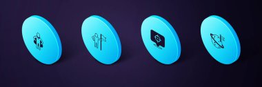 Isometric Moon 'u bayrak, hedef, adam tutma ve kafa avlama ikonu ile ayarla. Vektör