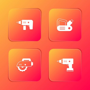 Elektrikli matkap, planer alet, dairesel testere ve kablosuz tornavida simgesi ayarla. Vektör