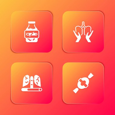 Nikotin sakızını su toplamasına, akciğerlere, hastalıklı ciğerlere ve Candy ikonuna koyun. Vektör