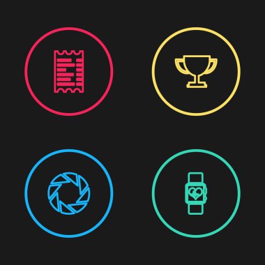 Hat kepengi, akıllı saat kalp atış hızı, kupa kupası ve kağıt ya da mali kontrol ikonu ayarla. Vektör.