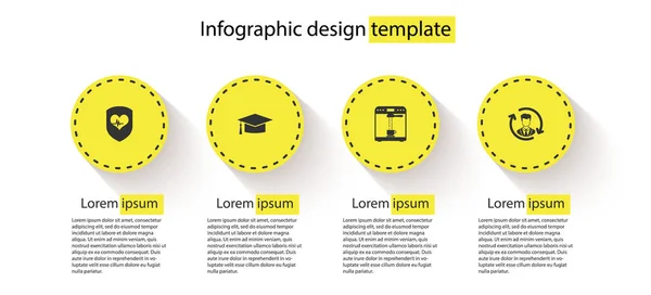 Set Schild Und Herzfrequenz Promotionskappe Kaffeemaschinen Tasse Und Personal Geschäftsinfografische — Stockvektor