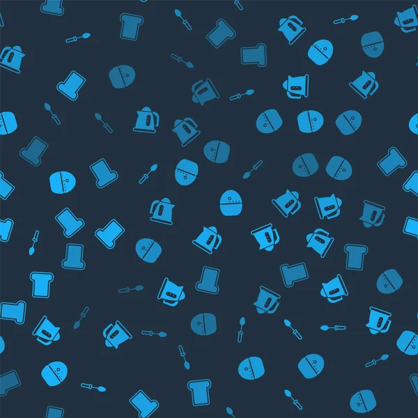 Çay kaşığı, elektrikli su ısıtıcısı, mutfak zamanlayıcısı ve ekmekli tostu kusursuz bir şablona ayarla. Vektör