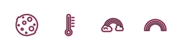 Stel Lijn Maan Regenboog Met Wolken Meteorologie Thermometer Icoon Vector — Stockvector