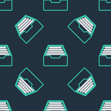 Belge simgesine sahip Çizgi Çekmecesi siyah arkaplanda izole edilmiş kusursuz desen. Arşiv çekmecesi. Dosya dolabı çekmecesi. Ofis mobilyası. Vektör