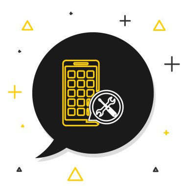 Beyaz arkaplanda izole edilmiş tornavida ve anahtar simgesine sahip Line Mobile Apps. Ayarlama, servis, ayar, bakım, onarım, onarım. Renkli taslak konsepti. Vektör