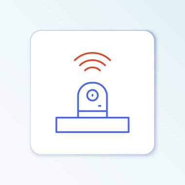 Line Smart güvenlik kamerası simgesi beyaz arkaplanda izole edildi. İnternet kavramının kablosuz bağlantısı. Renkli taslak konsepti. Vektör