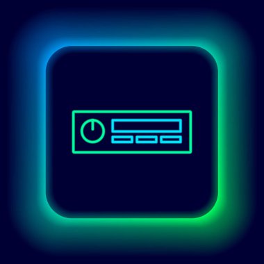 Parlayan neon hattı Car Audio simgesi siyah arkaplanda izole edildi. Radyo arabasının ses simgesiyim. Renkli taslak konsepti. Vektör