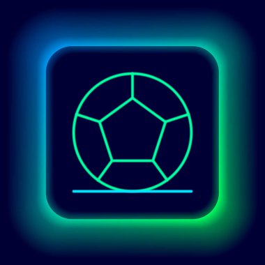 Parlayan neon hattı futbol topu ikonu siyah arka planda izole edildi. Spor malzemeleri. Renkli taslak konsepti. Vektör
