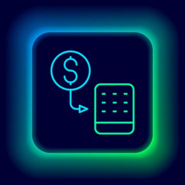 Parlayan neon hattı kumarhane çipleri siyah arka planda izole edilmiş dolar yığınları üzerinde değiş tokuş yapıyor. Renkli taslak konsepti. Vektör
