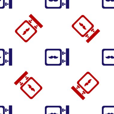 Mavi ve kırmızı berber dükkanı ikonu beyaz arka planda izole edilmiş pürüzsüz desen. Kuaför logosu ya da tabela. Vektör İllüstrasyonu