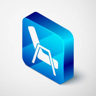 Gri arkaplanda Isometric Armseat simgesi izole edildi. Mavi kare düğme. Vektör