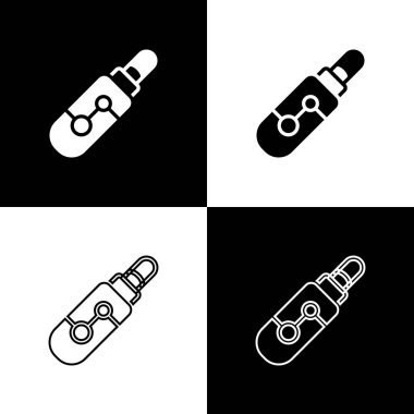 Elektronik sigara ikonunu siyah beyaz arkaplanda izole et. Tüttürme aleti. Buharlaştırıcı Cihaz. Vektör