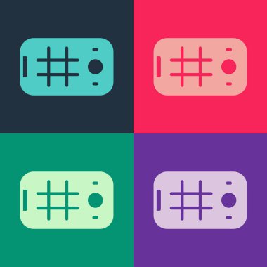 Cep telefonu ikonundaki pop sanat selfie 'si renk arkaplanında izole edilmiş. Vektör