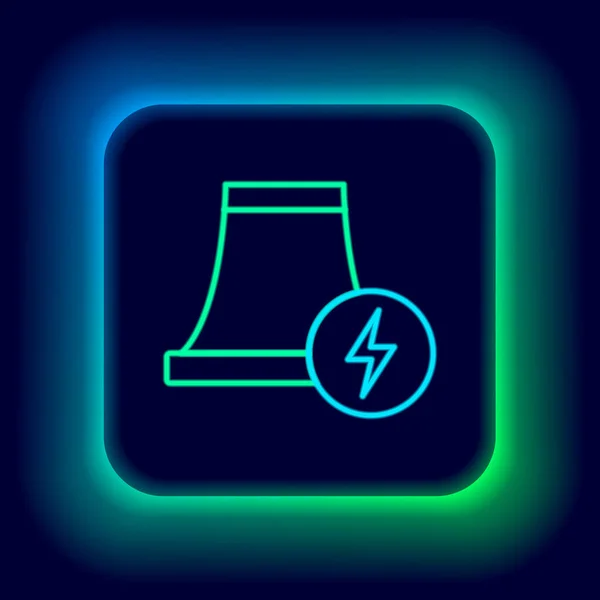 Świecąca neonowa ikona elektrowni jądrowej odizolowana na czarnym tle. Koncepcja energetyczna. Kolorowy koncept. Wektor — Wektor stockowy