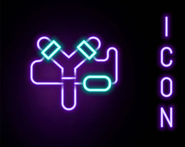 Linea neon incandescente icona Slingshot isolata su sfondo nero. Concetto di contorno colorato. Vettore — Vettoriale Stock