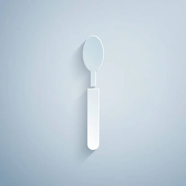 剪纸勺图标孤立在灰色背景.炊具。餐具的标志。造纸艺术风格。病媒图解 — 图库矢量图片