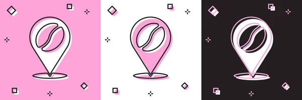 Set Location with coffee bean icon isolated on pink and white, black background. Vector — Vector de stock