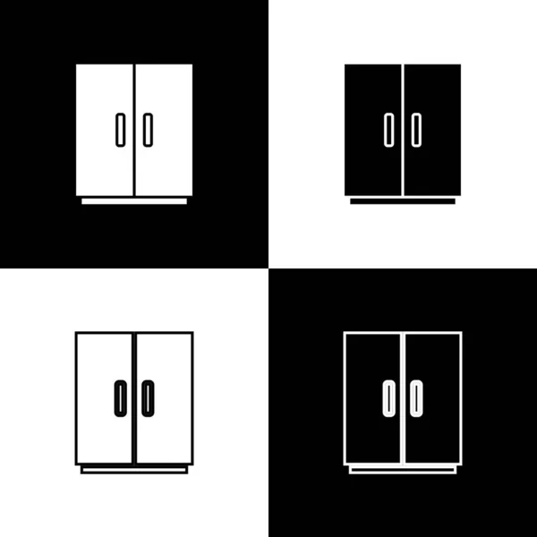 Imposta l'icona dell'armadio isolata su sfondo bianco e nero. Vettore — Vettoriale Stock