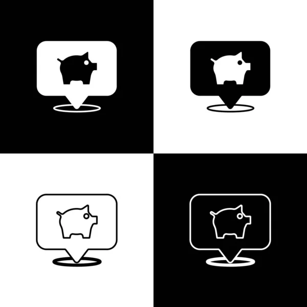 Conjunto Piggy icono de la orilla aislado sobre fondo blanco y negro. Icono de ahorro o acumulación de dinero, inversión. Vector — Vector de stock