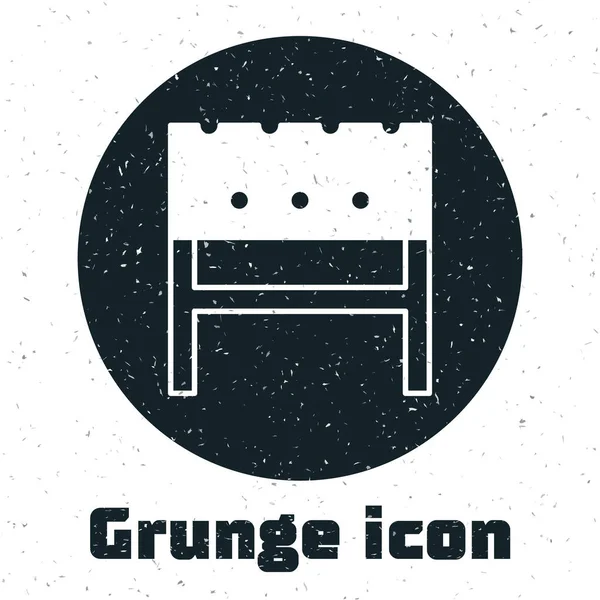 Grunge BBQ brazier icon isolated on white background. Monochrome vintage drawing. Vector — Image vectorielle