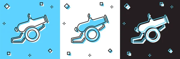 Set Cannon Symbol isoliert auf blauem und weißem, schwarzem Hintergrund. Vektor — Stockvektor