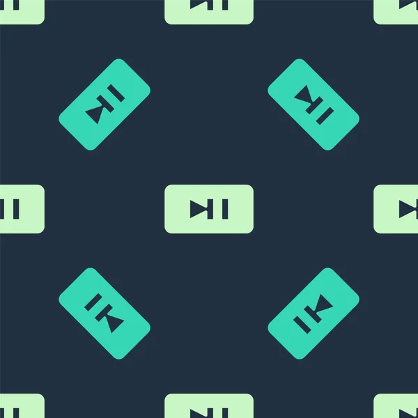 Green and beige Pause button icon isolated seamless pattern on blue background. Vector — стоковый вектор
