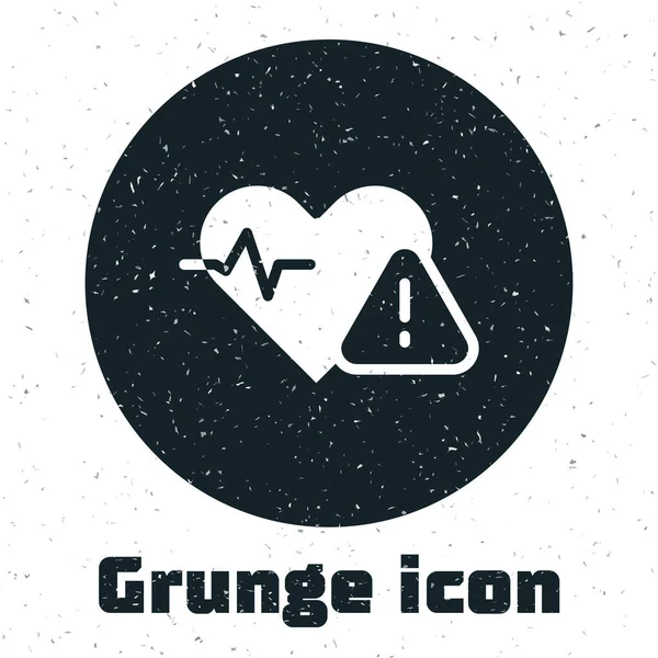 Grunge-Herzfrequenz-Symbol isoliert auf weißem Hintergrund. Herzschlagzeichen. Herzpuls-Symbol. Kardiogramm-Symbol. Monochrome Vintage-Zeichnung. Vektor — Stockvektor