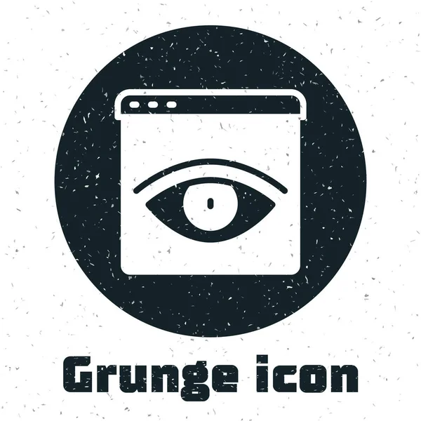 Grunge Browser inkognitóban ablak ikon elszigetelt fehér háttérrel. Monokróm vintage rajz. Vektor — Stock Vector